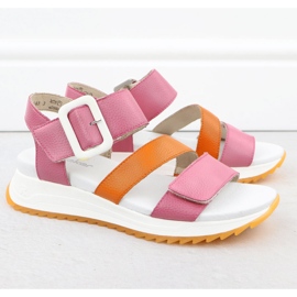 Sandalias de cuero para mujeres en Pink Rieker W2950-31 rosado 2