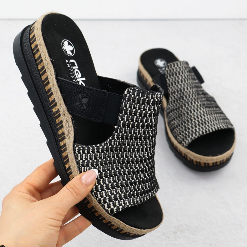 Cuñas de cuero de cuero Cuñas de cuero negro Rieker Black Rieker V7953-00 1