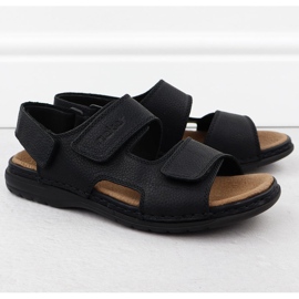 Las cómodas sandalias negras de cuero para hombres negras Rieker 25558-01 negro 1 Las cómodas sandalias negras de cuero para hombres negras Rieker 25558-01 negro 1