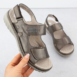 Sandalias de cuero para mujeres con velcro marrón rieker 60462-90 1