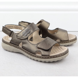 Sandalias de cuero para mujeres con velcro marrón rieker 60462-90 2