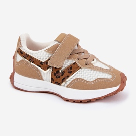 Zapatillas para niños en el leopardo velcro beige 6