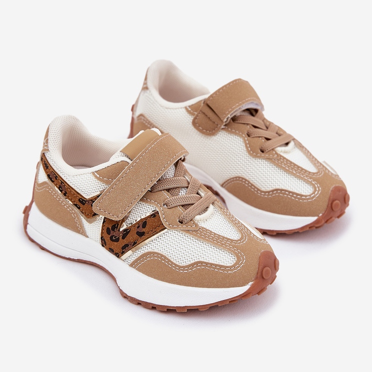 Zapatillas para niños en el leopardo velcro beige 1