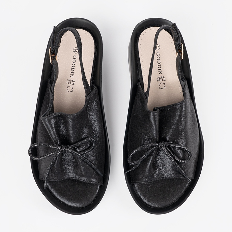 Goodin Sandalias de cuña negra con un inserto de cuero negro 1