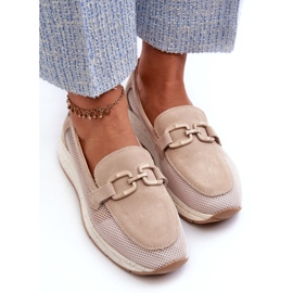 S.Barski Mocasines de gamuza femenina TW210 beige con un adorno 2 S.Barski Mocasines de gamuza femenina TW210 beige con un adorno 2