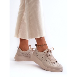 Deportivas Cuña Caladas Mujer, Piel Natural, Beige S.Barski LR482 4
