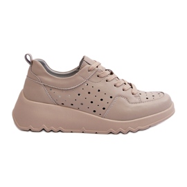 Deportivas Cuña Caladas Mujer, Piel Natural, Beige S.Barski LR482 2