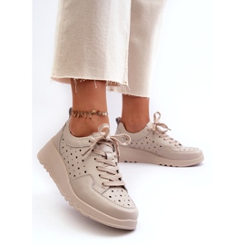 Deportivas Cuña Caladas Mujer, Piel Natural, Beige S.Barski LR482 1