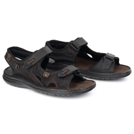 KOMODO Sandalias de cuero de 552k para hombres con velcro - Perfecto para el verano para hombres activos negros 3
