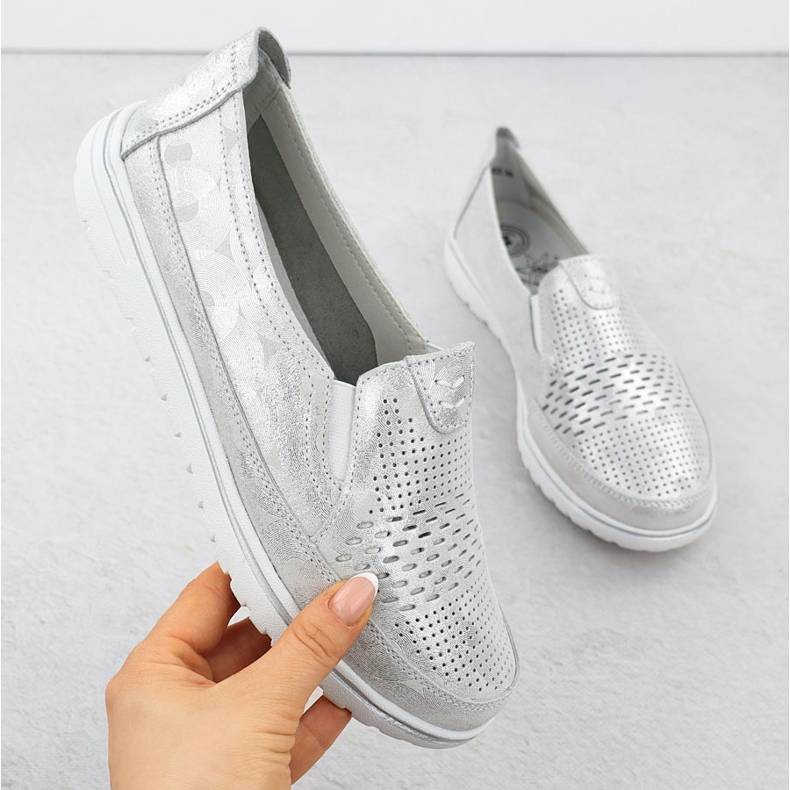 Zapatos de cuero para mujeres Evento de plata abierta 1653 1