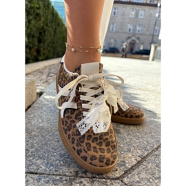 Zapatillas de deporte para mujeres bajas con encaje leopardo estampado marrón 9