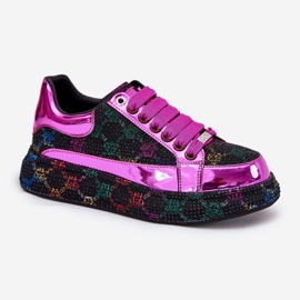 Zapatillas decoradas para mujeres en la plataforma negra GOE NN2N4006 negro 8