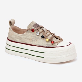 Zapatillas para mujeres en la plataforma Goe RR2N4105 beige 4