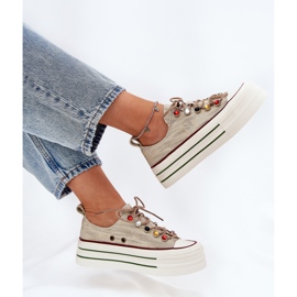 Zapatillas para mujeres en la plataforma Goe RR2N4105 beige 7