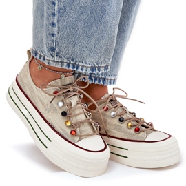 Zapatillas para mujeres en la plataforma Goe RR2N4105 beige 10