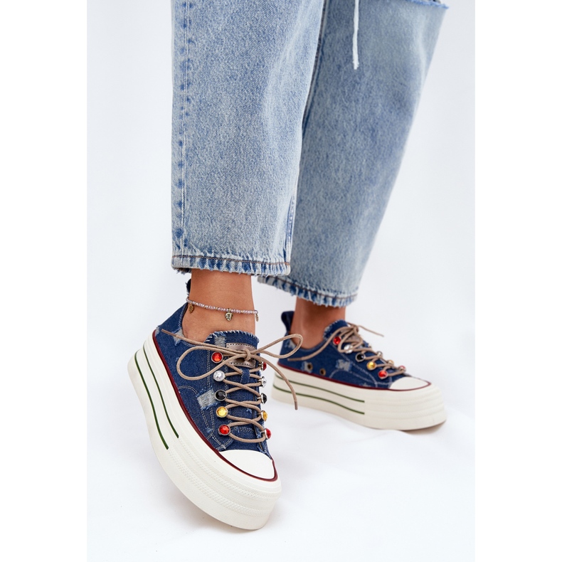 Zapatillas para mujeres en la plataforma Goe RR2N4103 Navy Blue azul 2