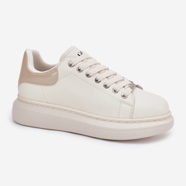 Zapatillas de deporte de cuero para mujeres en la plataforma beige de la plataforma goe rr2n4004 4