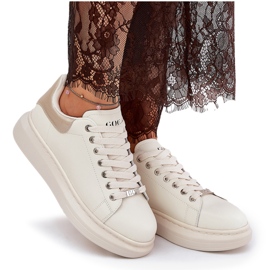 Zapatillas de deporte de cuero para mujeres en la plataforma beige de la plataforma goe rr2n4004 10