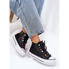GOE RR2N4101 zapatillas de cuero alto para mujeres negro 6