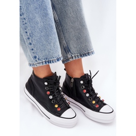 GOE RR2N4101 zapatillas de cuero alto para mujeres negro 5