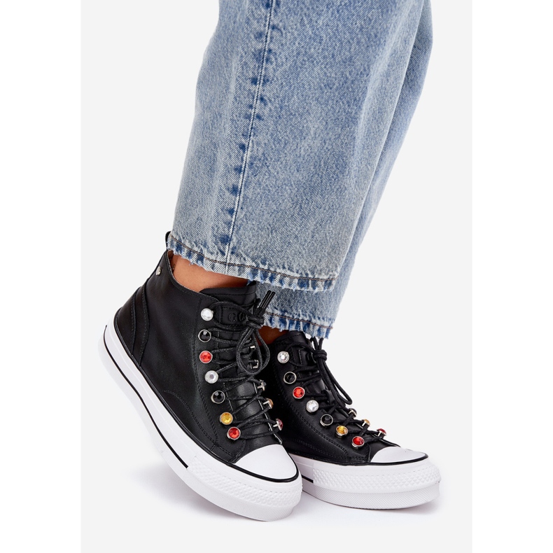 GOE RR2N4101 zapatillas de cuero alto para mujeres negro 1