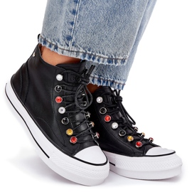 GOE RR2N4101 zapatillas de cuero alto para mujeres negro 10
