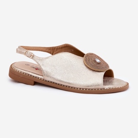 S.Barski Sandalias de mujeres brillantes Detalle decorativo S. Barski KV51-012 Zlotys dorado 4