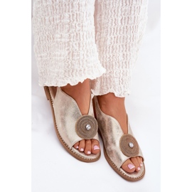 S.Barski Sandalias de mujeres brillantes Detalle decorativo S. Barski KV51-012 Zlotys dorado 8
