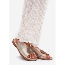S.Barski Sandalias de mujeres brillantes Detalle decorativo S. Barski KV51-012 Zlotys dorado 1