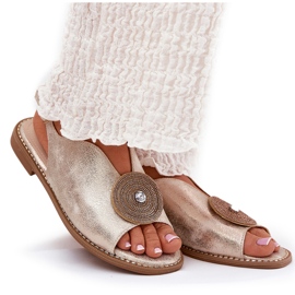 S.Barski Sandalias de mujeres brillantes Detalle decorativo S. Barski KV51-012 Zlotys dorado 9