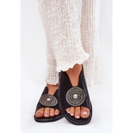 S.Barski Sandalias de mujeres brillantes Detalle decorativo S. Barski KV51-012 Negro 3