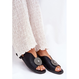 S.Barski Sandalias de mujeres brillantes Detalle decorativo S. Barski KV51-012 Negro 6