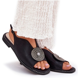 S.Barski Sandalias de mujeres brillantes Detalle decorativo S. Barski KV51-012 Negro 8