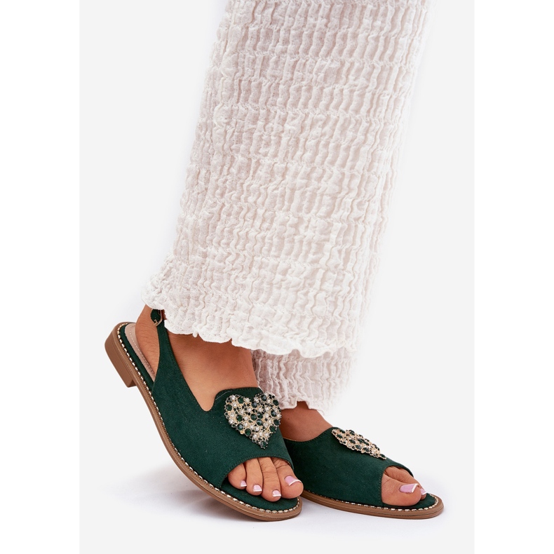 S.Barski Sandalias para mujeres con corazón decorativo S. Barski KV27-018 Verde 1 S.Barski Sandalias para mujeres con corazón decorativo S. Barski KV27-018 Verde 1