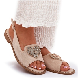 S.Barski Sandalias para mujeres con corazón decorativo S. Barski KV27-018 Beige 9