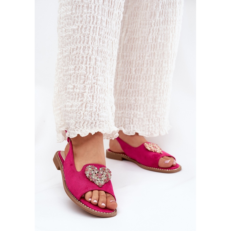 S.Barski Sandalias para mujeres con un corazón decorativo S. Barski KV27-018 Fuksja rosado 2