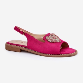 S.Barski Sandalias para mujeres con un corazón decorativo S. Barski KV27-018 Fuksja rosado 4