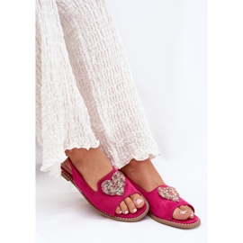 S.Barski Sandalias para mujeres con un corazón decorativo S. Barski KV27-018 Fuksja rosado 6