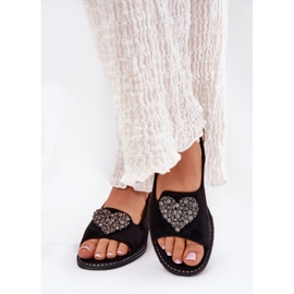 S.Barski Sandalias para mujeres con corazón decorativo S. Barski KV27-018 Negro 3