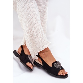 S.Barski Sandalias para mujeres con corazón decorativo S. Barski KV27-018 Negro 8