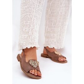 S.Barski Sandalias para mujeres con un corazón decorativo S. Barski KV27-018 Dark Beige 2