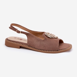 S.Barski Sandalias para mujeres con un corazón decorativo S. Barski KV27-018 Dark Beige 4