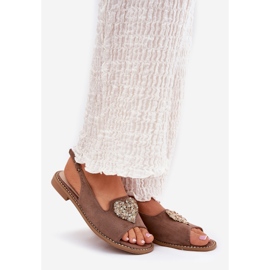 S.Barski Sandalias para mujeres con un corazón decorativo S. Barski KV27-018 Dark Beige 1