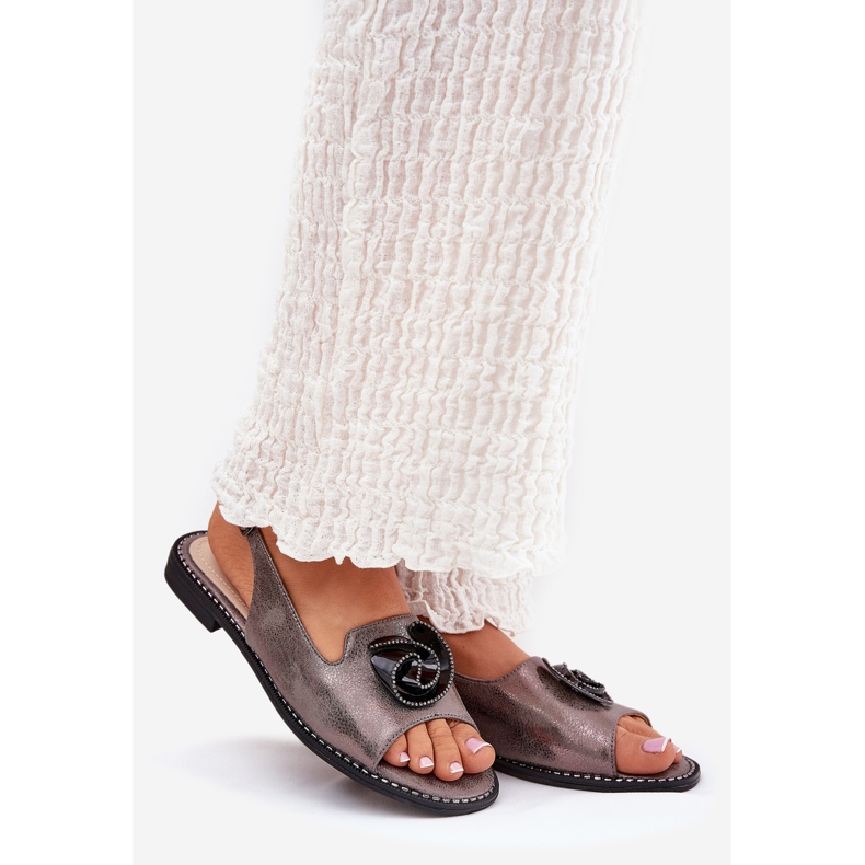 S.Barski Sandalias de mujeres brillantes con un adorno S. Barski KV51-006 Gray gris 1