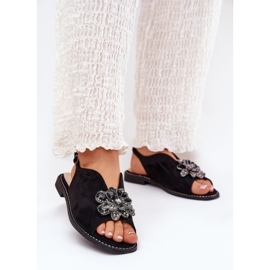 S.Barski Sandalias para mujeres de tacón plano con un adorno S. Barski KV27-001 Negro 2