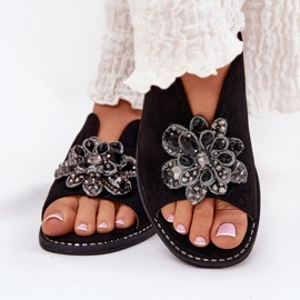 S.Barski Sandalias para mujeres de tacón plano con un adorno S. Barski KV27-001 Negro 3