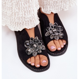 S.Barski Sandalias para mujeres de tacón plano con un adorno S. Barski KV27-001 Negro 5