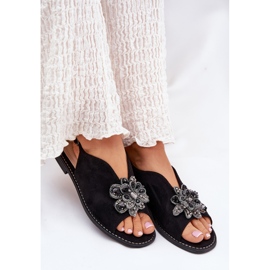 S.Barski Sandalias para mujeres de tacón plano con un adorno S. Barski KV27-001 Negro 7