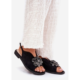 S.Barski Sandalias para mujeres de tacón plano con un adorno S. Barski KV27-001 Negro 1