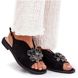 S.Barski Sandalias para mujeres de tacón plano con un adorno S. Barski KV27-001 Negro 8